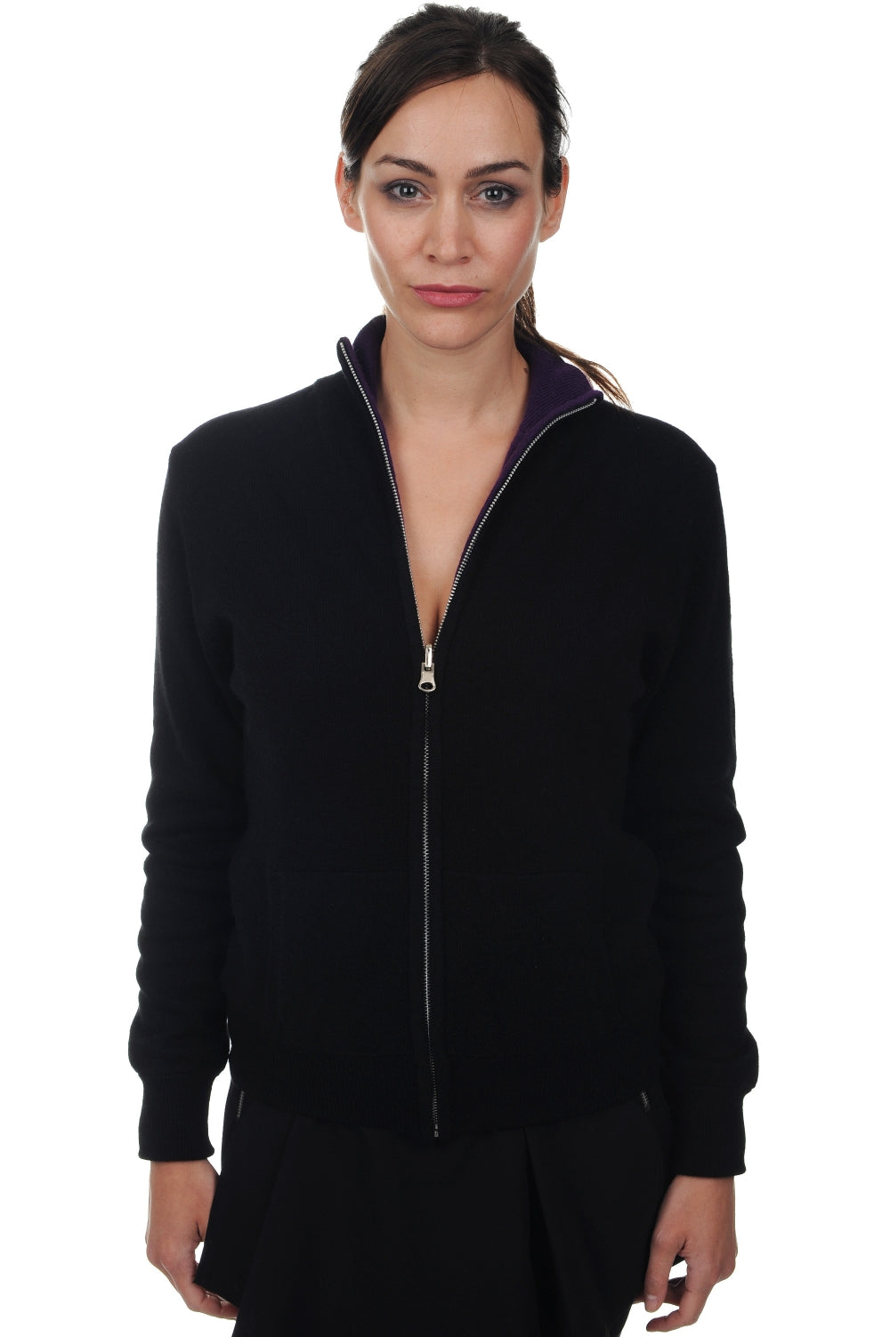 Akemi en cachemire femme - noir-violet très vif - Mahogany