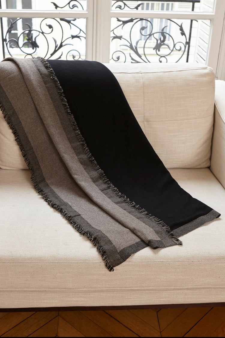 Fougere 130 x 190 en cachemire mixte - noir-marmotte chiné - Mahogany