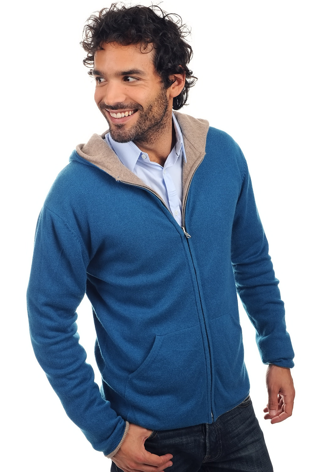 Carson en cachemire homme - bleu canard-natural brown chiné - Mahogany