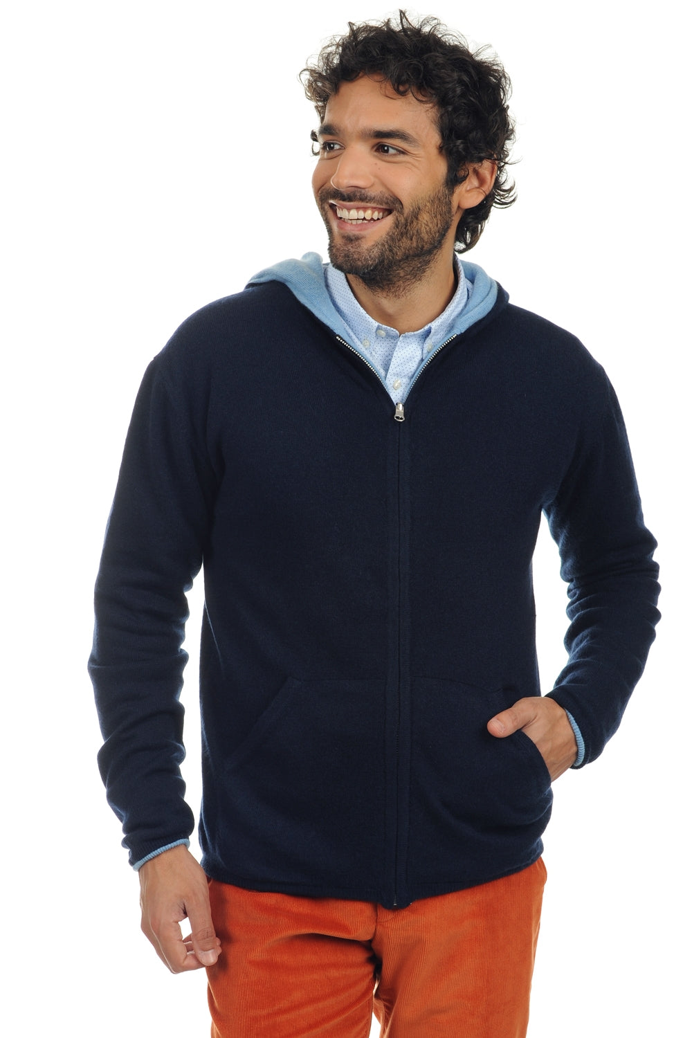 Carson en cachemire homme - marine foncé-bleu azur chiné - Mahogany