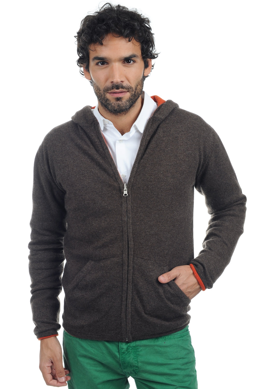 Carson en cachemire homme - marron chiné-paprika - Mahogany