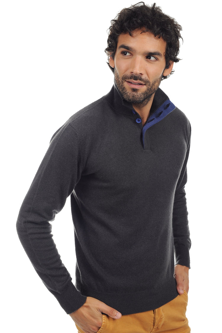 Pull en cachemire, 100 % Cachemire, homme, col col camioneur, fermeture à boutons, coupe droite, manches longues, normale / 2 et 4 fils, tricot normal, Mahogany