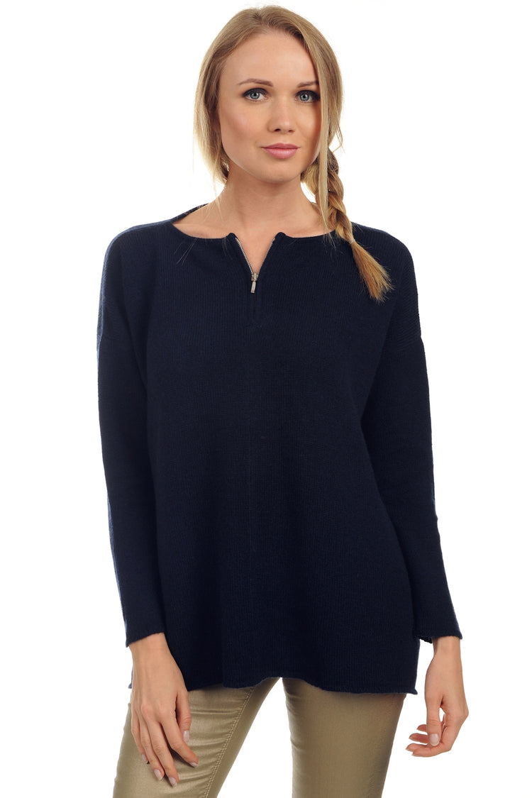Pull en yak, 100 % Yak, femme, col col rond, fermeture zip, coupe oversize, manches longues, fine, , Mahogany