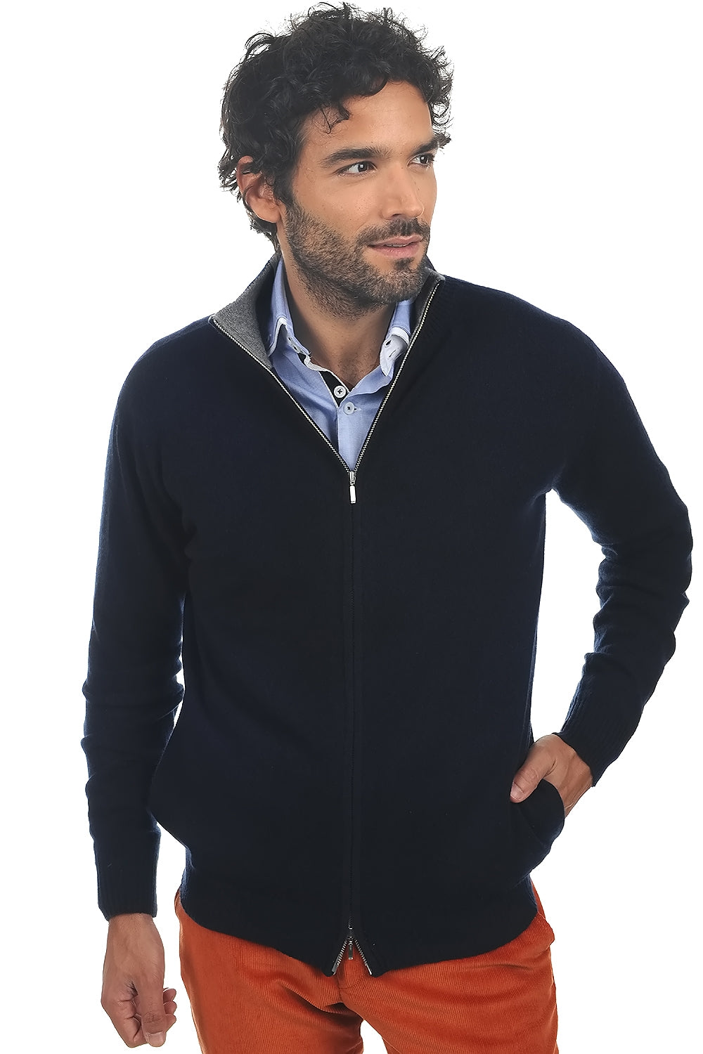 Ronald en cachemire homme - marine foncé-gris chiné - Mahogany