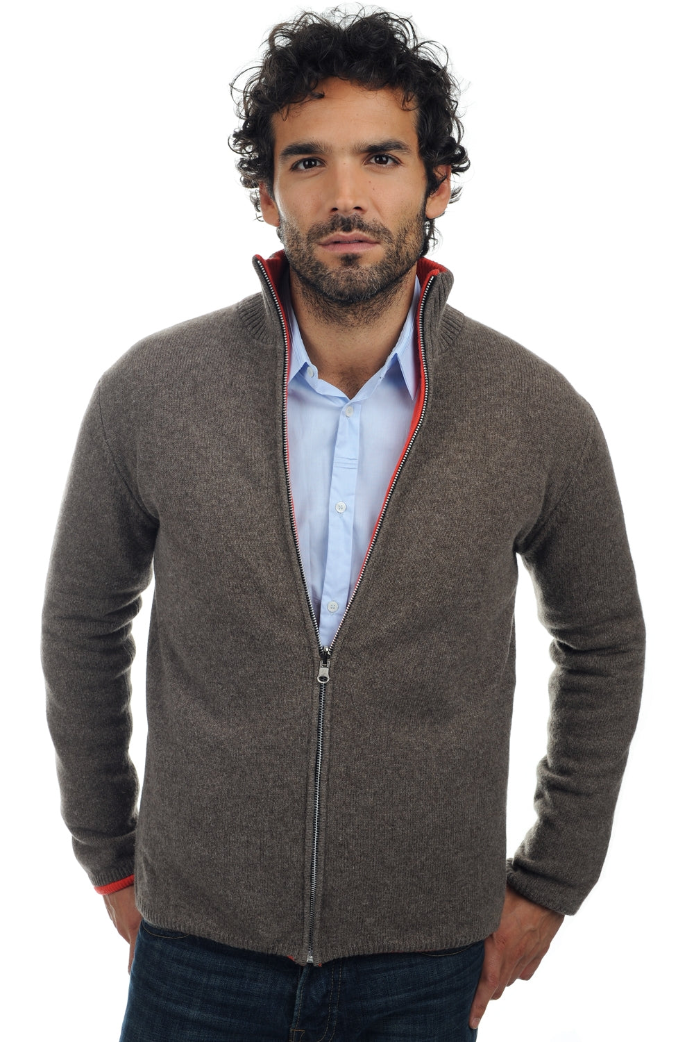 Vincent en cachemire et yak homme - marmotte naturel-corail lumineux - Mahogany