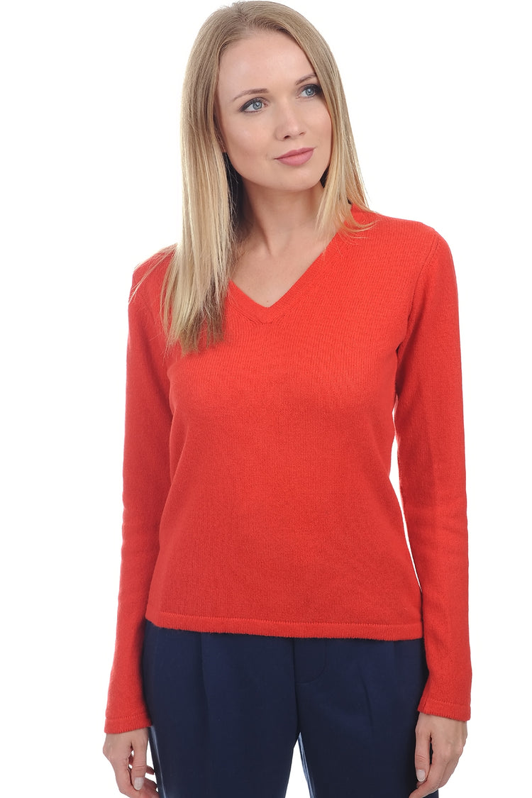 Pull en yak, 100 % Yak, femme, col col v, coupe droite, manches longues, normale / 2 et 4 fils, tricot normal, Mahogany