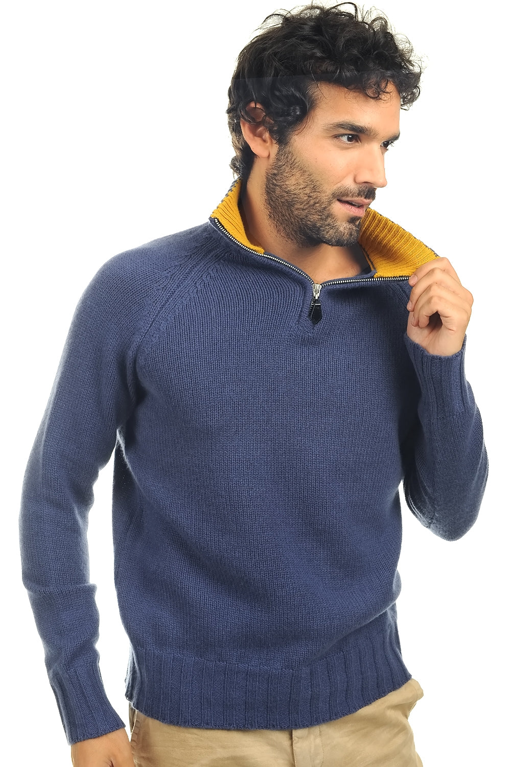 Olivier en cachemire homme - bleu mâle-moutarde - Mahogany