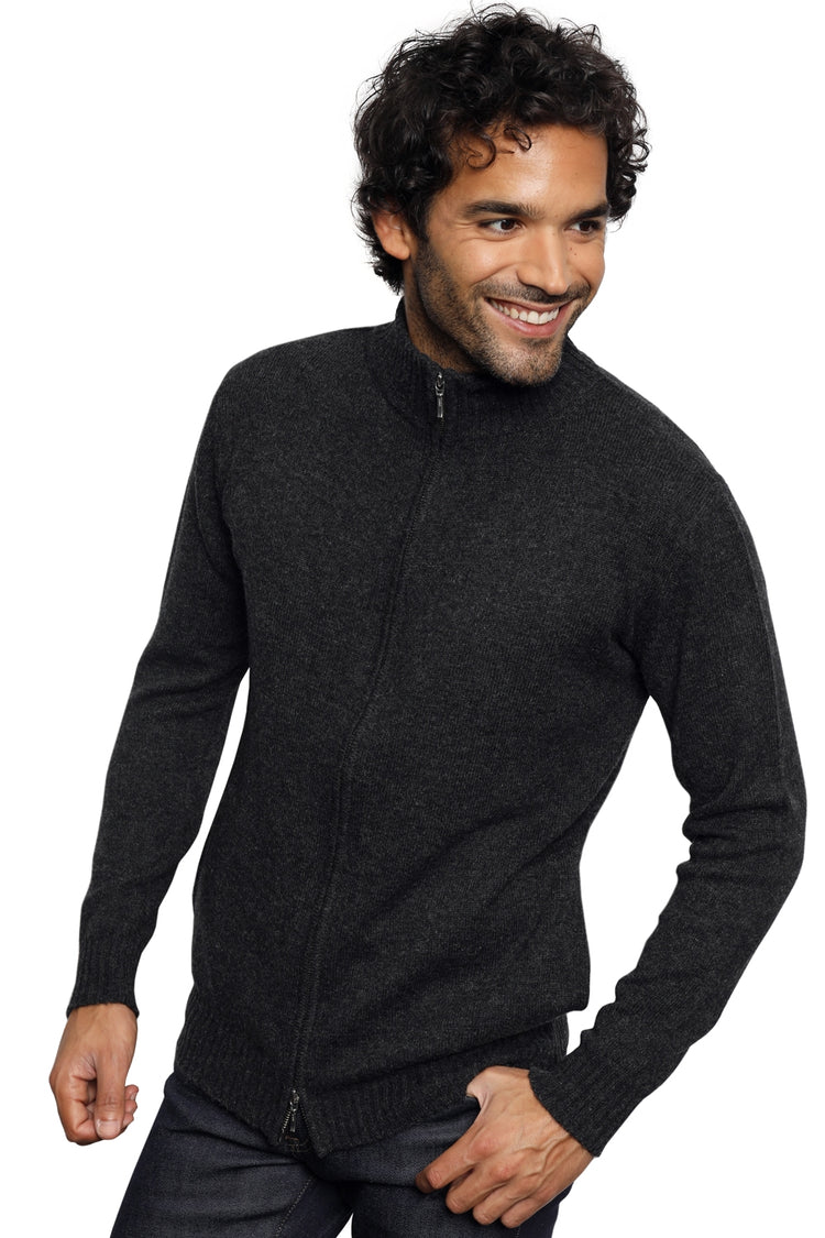 Cardigan en chameau, 100 % Chameau, homme, col col montant / col cheminée, fermeture zip, coupe droite, manches longues, normale / 2 et 4 fils, tricot normal, Mahogany