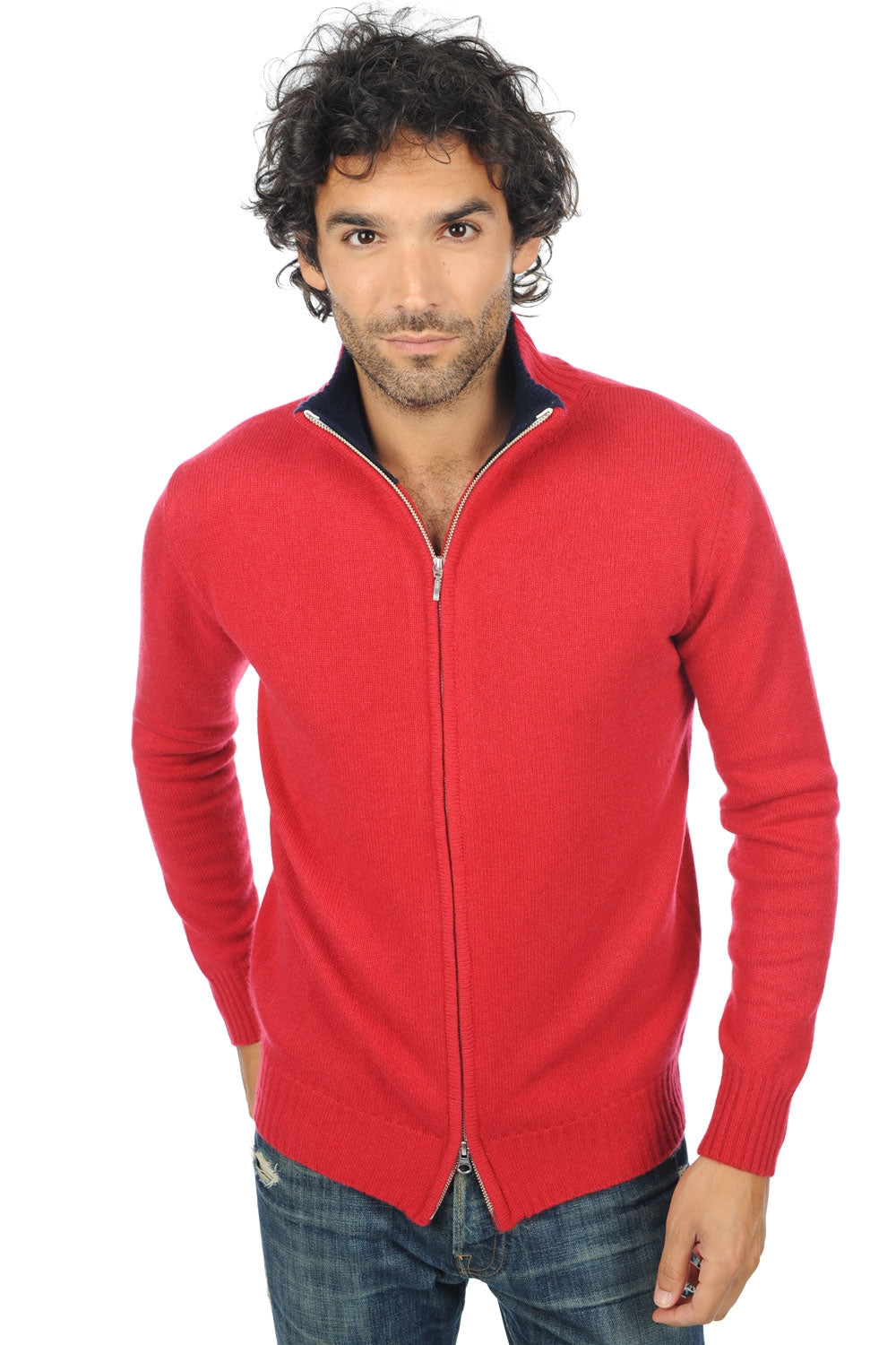 Maxime en cachemire homme - rouge velours-marine foncé - Mahogany