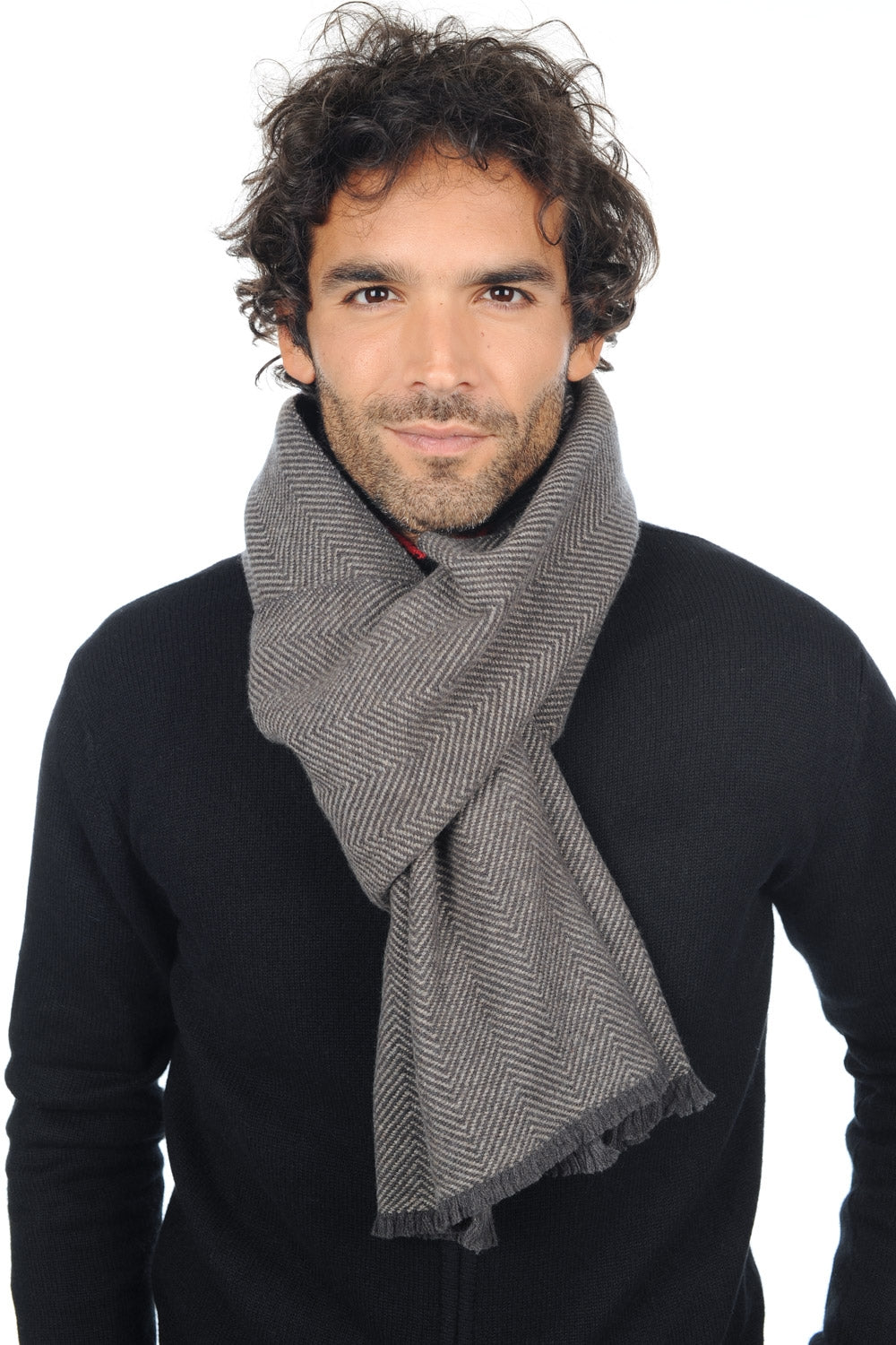 Echarpe en cachemire, 100 % Cachemire, mixte, rayures, fine, , Mahogany