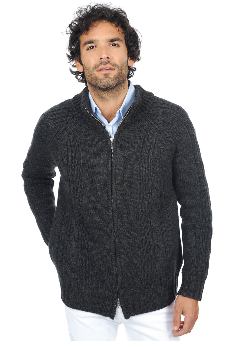 Cardigan en chameau, 100 % Chameau, homme, col col montant / col cheminée, fermeture zip, coupe droite, manches longues, grosse / 6 fils et +, torsade, Mahogany