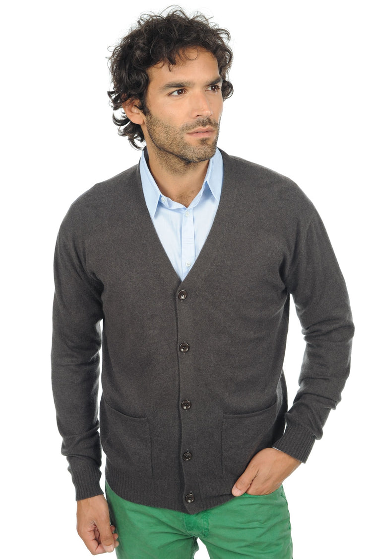 Cardigan en cachemire, 100 % Cachemire, homme, col col v, fermeture à boutons, coupe droite, manches longues, normale / 2 et 4 fils, tricot normal, Mahogany