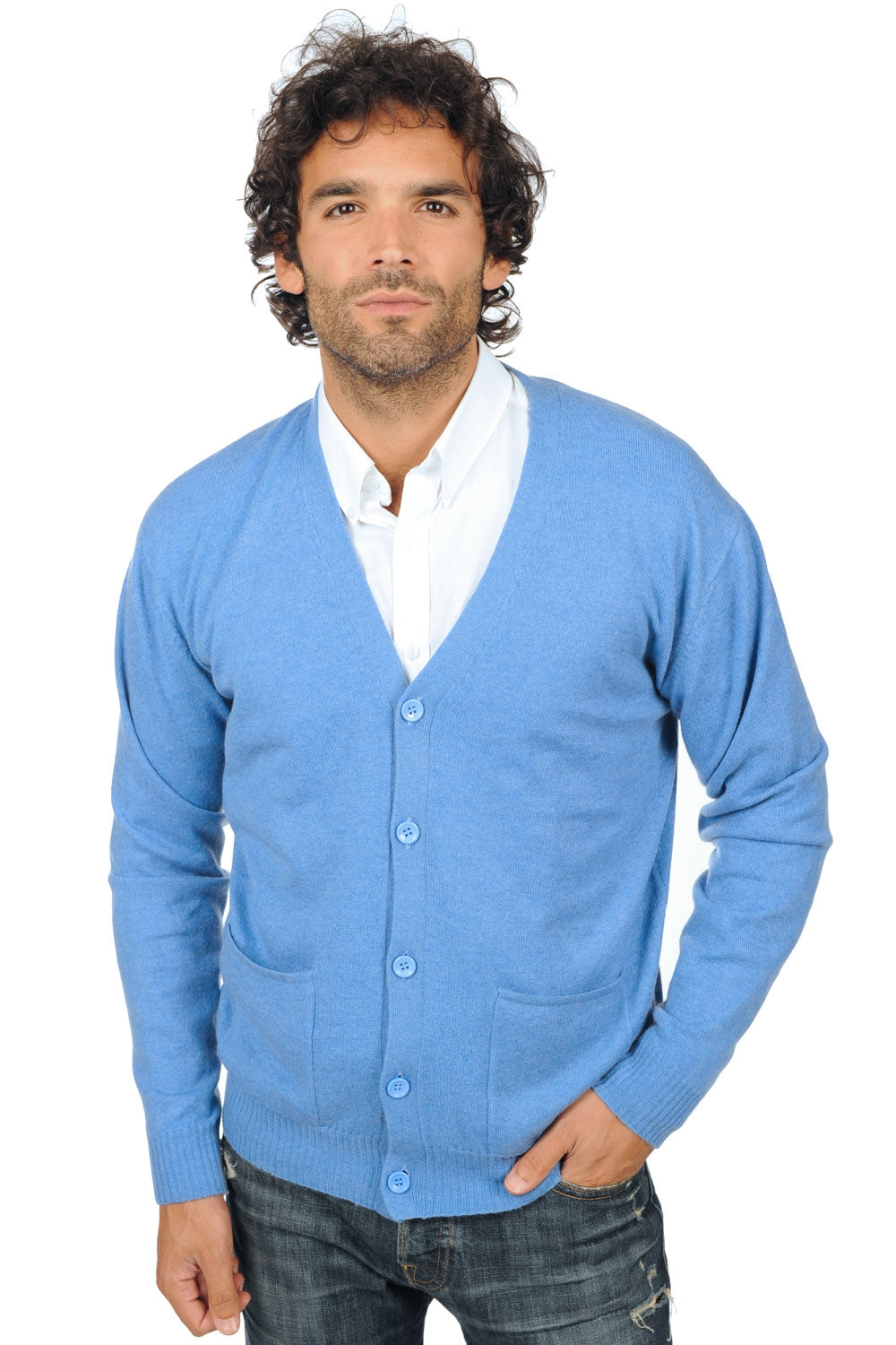 Yoni en cachemire homme - bleu chiné - Mahogany