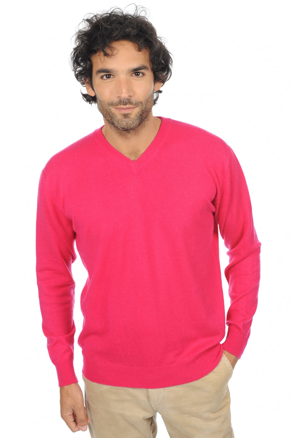 Pull en cachemire, 100 % Cachemire, homme, col col v, coupe droite, manches longues, normale / 2 et 4 fils, tricot normal, Mahogany
