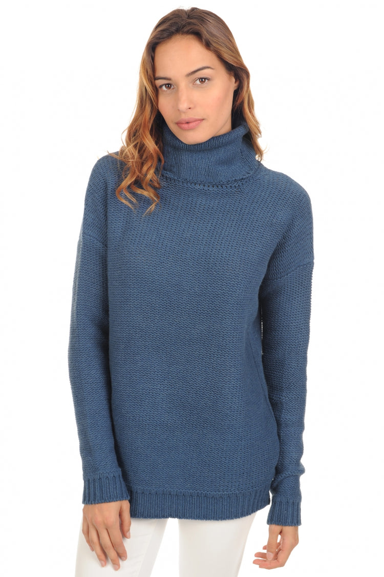 Pull en yak, 100 % Yak, femme, col col roulé, coupe oversize, manches longues, grosse / 6 fils et +, tricot normal, Mahogany