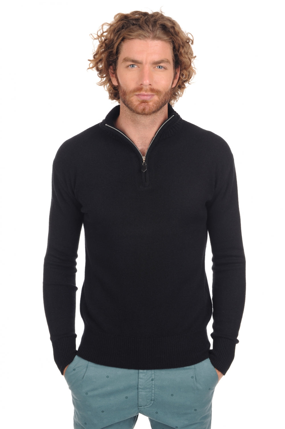 Pull en cachemire, 100 % Cachemire, homme, col col camioneur, fermeture zip, coupe droite, manches longues, normale / 2 et 4 fils, tricot normal, Mahogany
