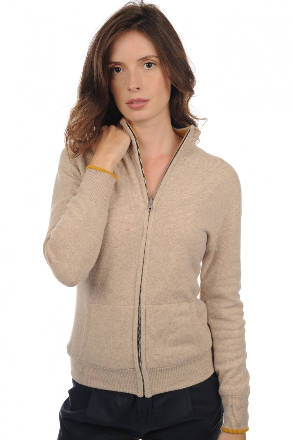 Akemi en cachemire femme - beige intemporel / moutarde - Mahogany