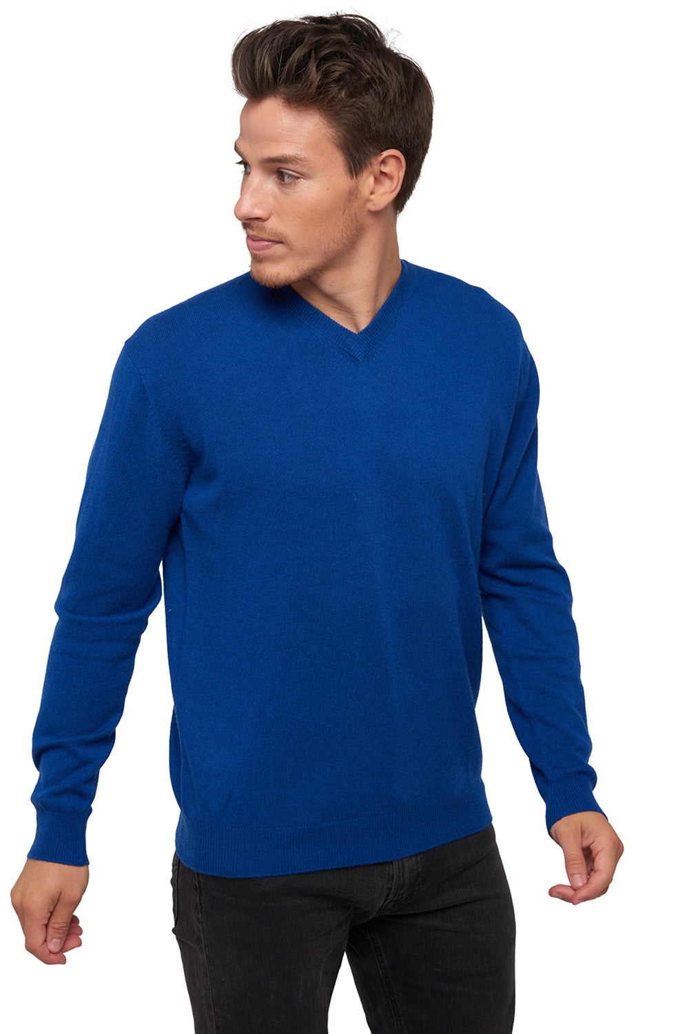 Pull en cachemire, 100 % Cachemire, homme, col col v, coupe droite, manches longues, normale / 2 et 4 fils, tricot normal, Mahogany