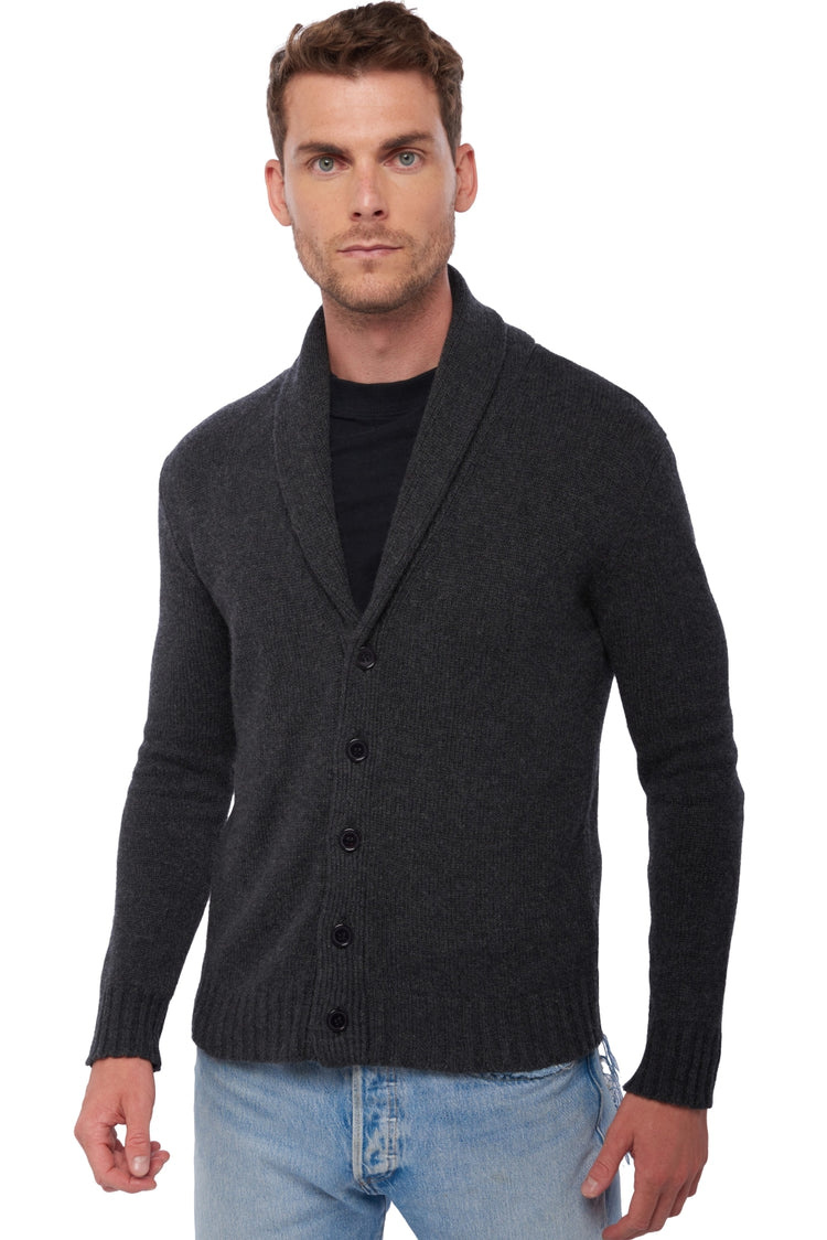 Cardigan en cachemire, 100 % Cachemire, homme, col col châle, fermeture à boutons, coupe droite, manches longues, grosse / 6 fils et +, tricot normal, Mahogany