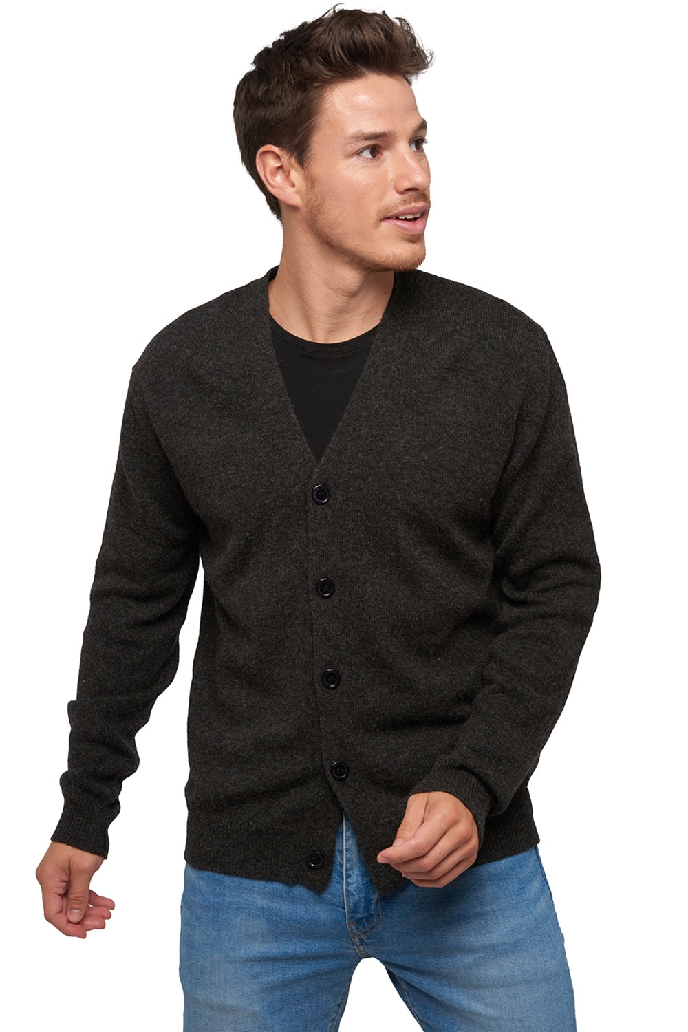 Cardigan en chameau, 100 % Chameau, homme, col col v, fermeture à boutons, coupe droite, manches longues, normale / 2 et 4 fils, tricot normal, Mahogany