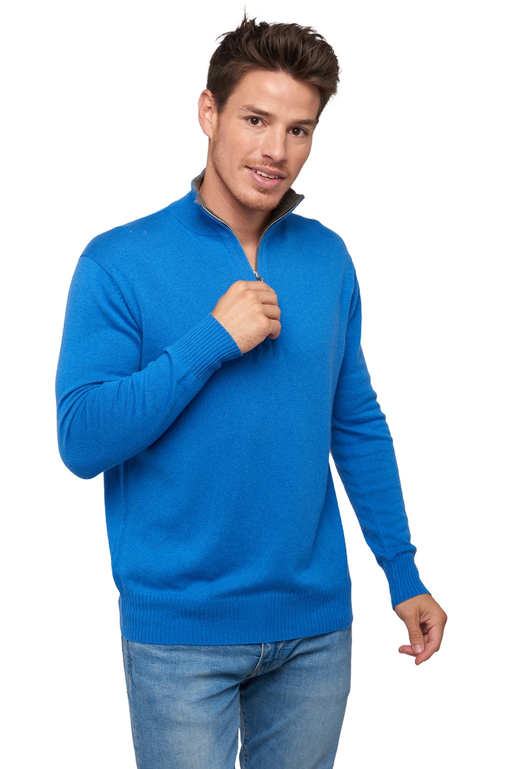 Henri en cachemire homme - tetbury blue / marmotte chiné - Mahogany