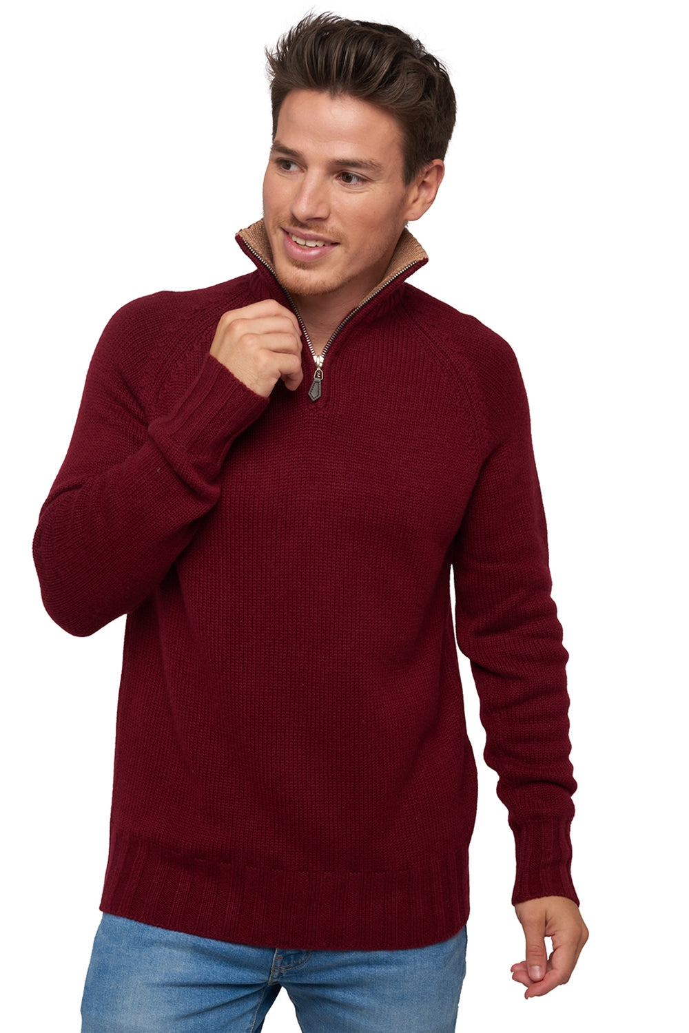 Olivier en cachemire homme - bordeaux / camel - Mahogany