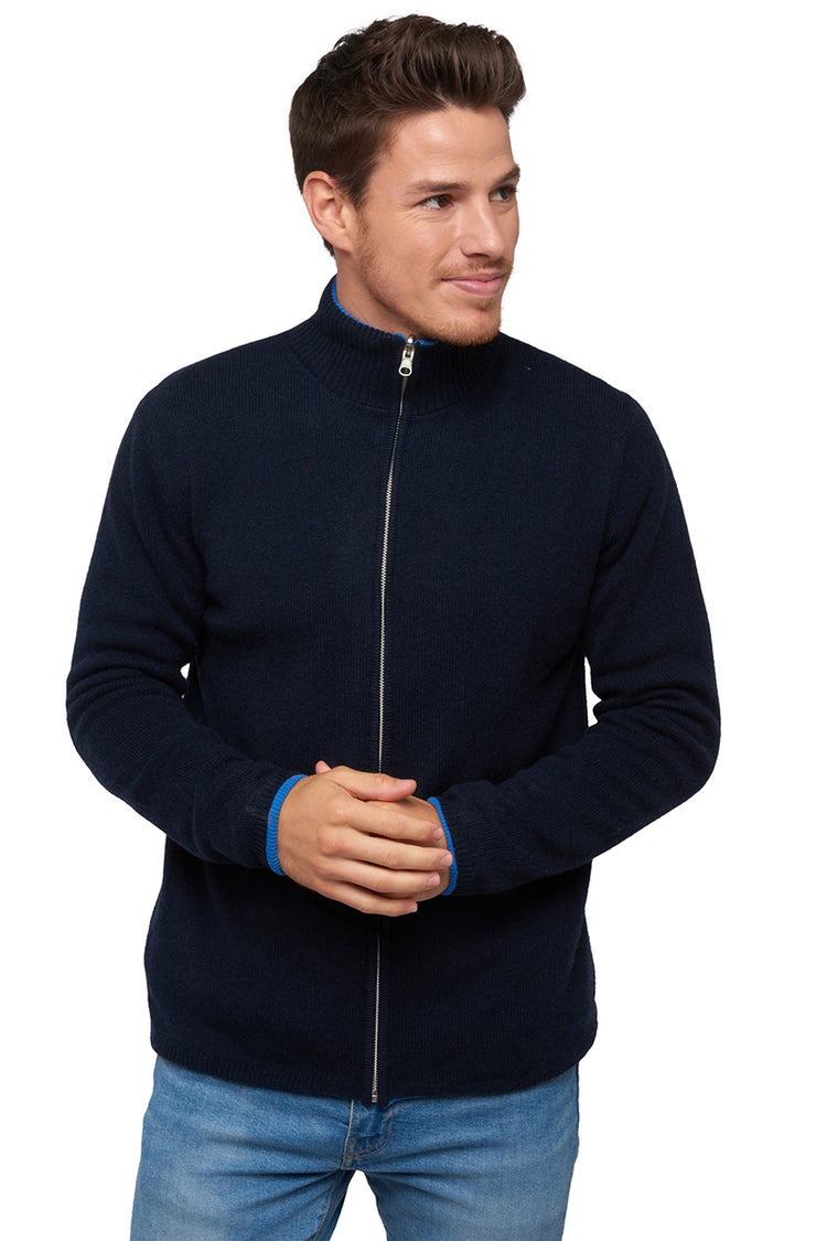 Cardigan en cachemire et yak, 100 % Cachemire & 100 % Yak, homme, col col montant / col cheminée, fermeture zip, coupe droite, manches longues, normale / 2 et 4 fils, tricot normal, Mahogany