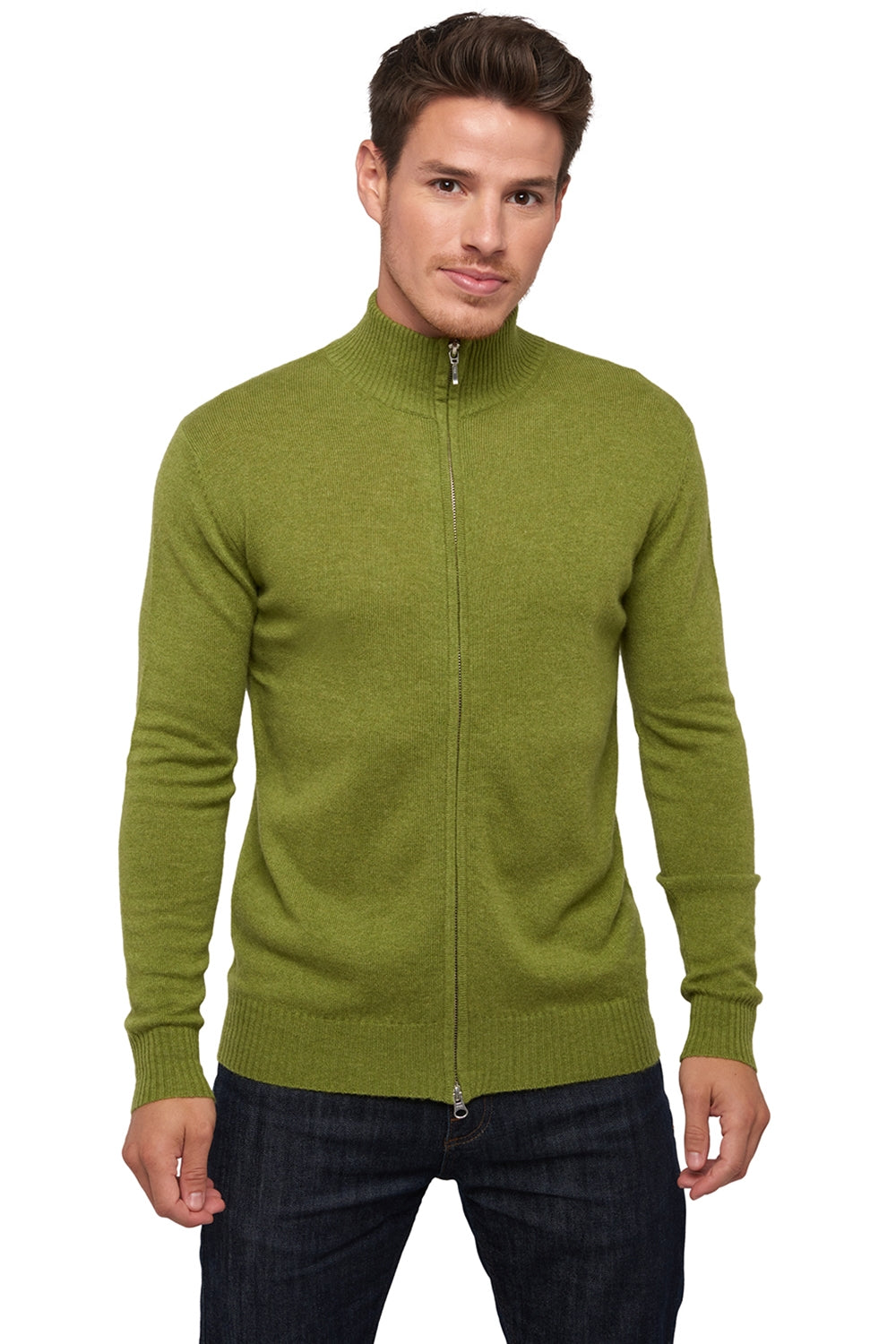 Cardigan en cachemire, 100 % Cachemire, homme, col col montant / col cheminée, fermeture zip, coupe droite, manches longues, normale / 2 et 4 fils, tricot normal, Mahogany