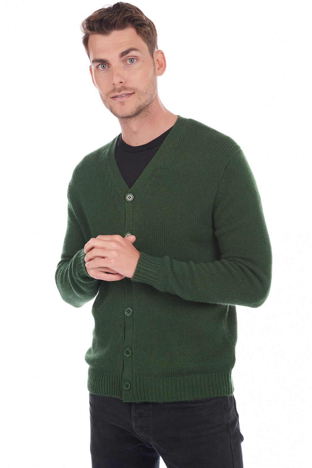 Cardigan en cachemire, 100 % Cachemire, homme, col col v, fermeture à boutons, coupe droite, manches longues, grosse / 6 fils et +, tricot normal, Mahogany