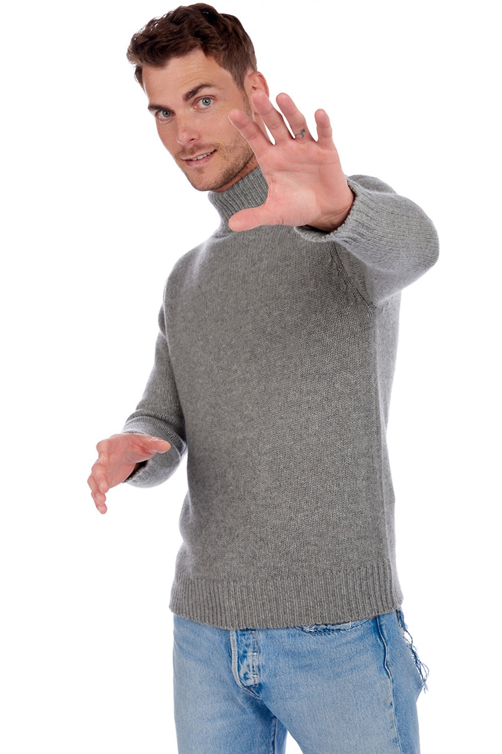 Pull en cachemire, 100 % Cachemire, homme, col col roulé, coupe droite, manches longues, grosse / 6 fils et +, tricot normal, Mahogany