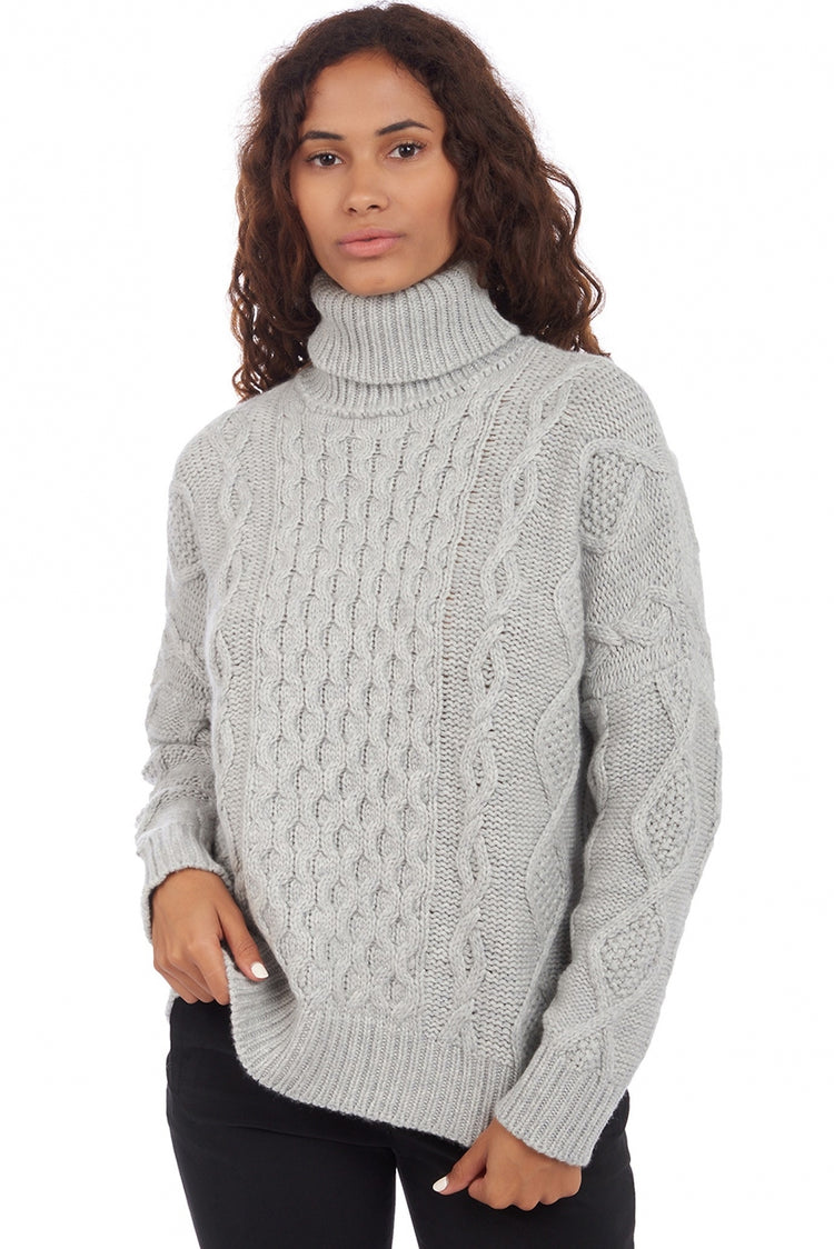 Pull en cachemire, 100 % Cachemire, femme, col col roulé, coupe ample, manches longues, grosse / 6 fils et +, torsade, Mahogany