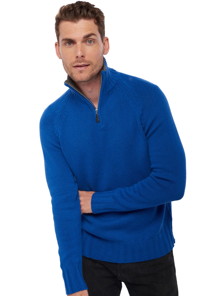 Olivier en cachemire homme - bleu lapis-marmotte chiné - Mahogany