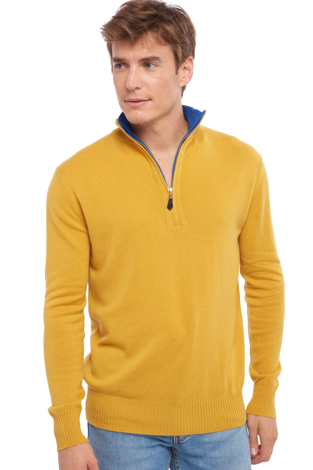 Henri en cachemire homme - moutarde / bleu lapis - Mahogany
