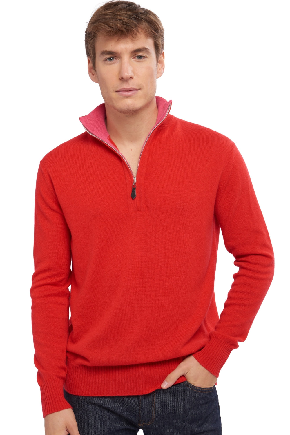 Henri en cachemire homme - rouge / rose shocking - Mahogany