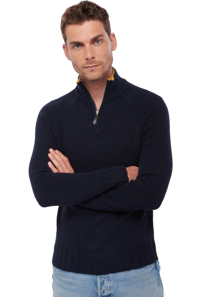 Howard en cachemire et yak homme - bleu nuit / moutarde - Mahogany
