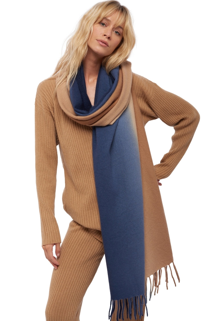 Vaasa en cachemire mixte - camel / marine foncé - Mahogany