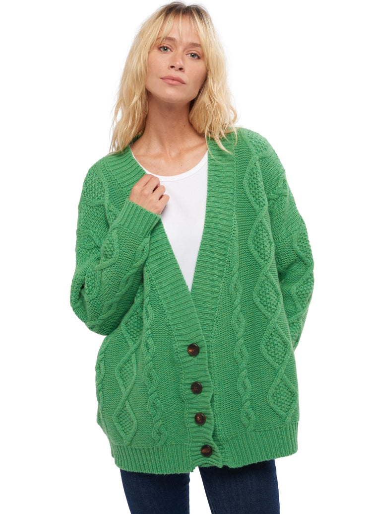 Cardigan en cachemire, 100 % Cachemire, femme, col col v, fermeture à boutons, coupe ample, manches longues, grosse / 6 fils et +, torsade, Mahogany