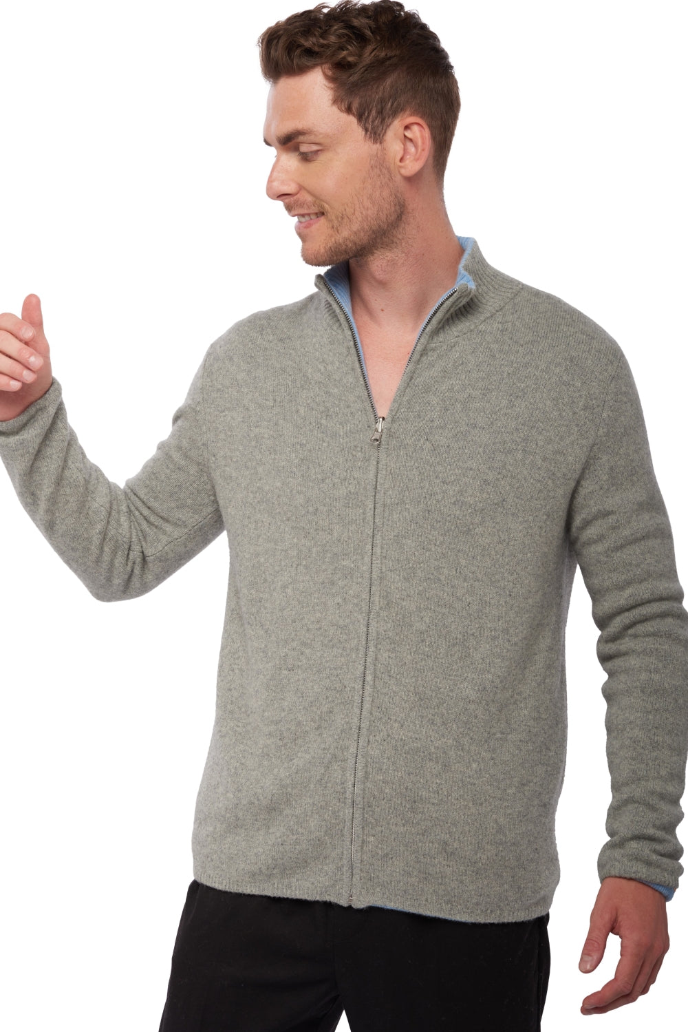 Vincent en cachemire et yak homme - silver / bleu azur chiné - Mahogany