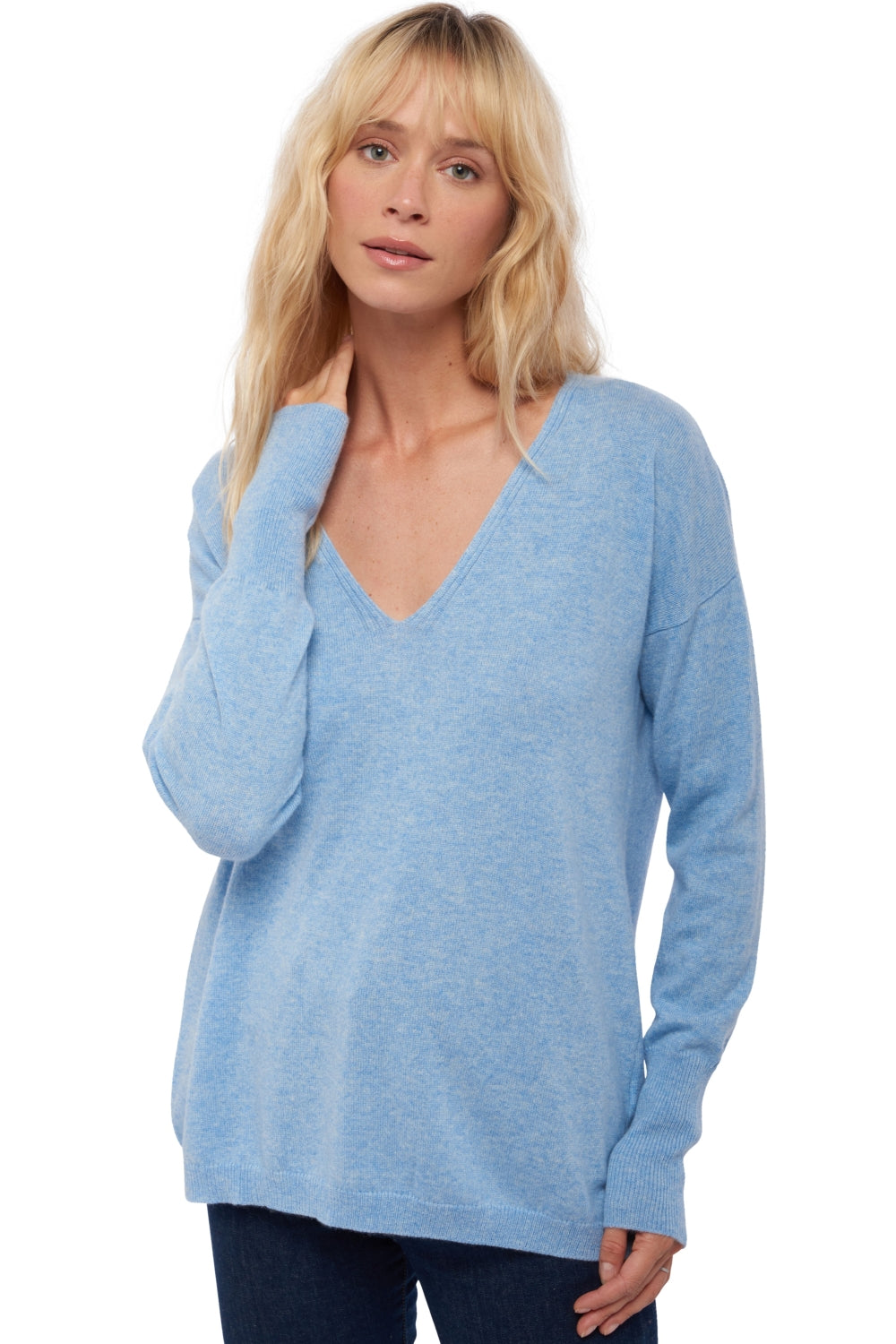 Pull en cachemire, 100 % Cachemire, femme, col col v, coupe droite, manches longues, normale / 2 et 4 fils, tricot normal, Mahogany