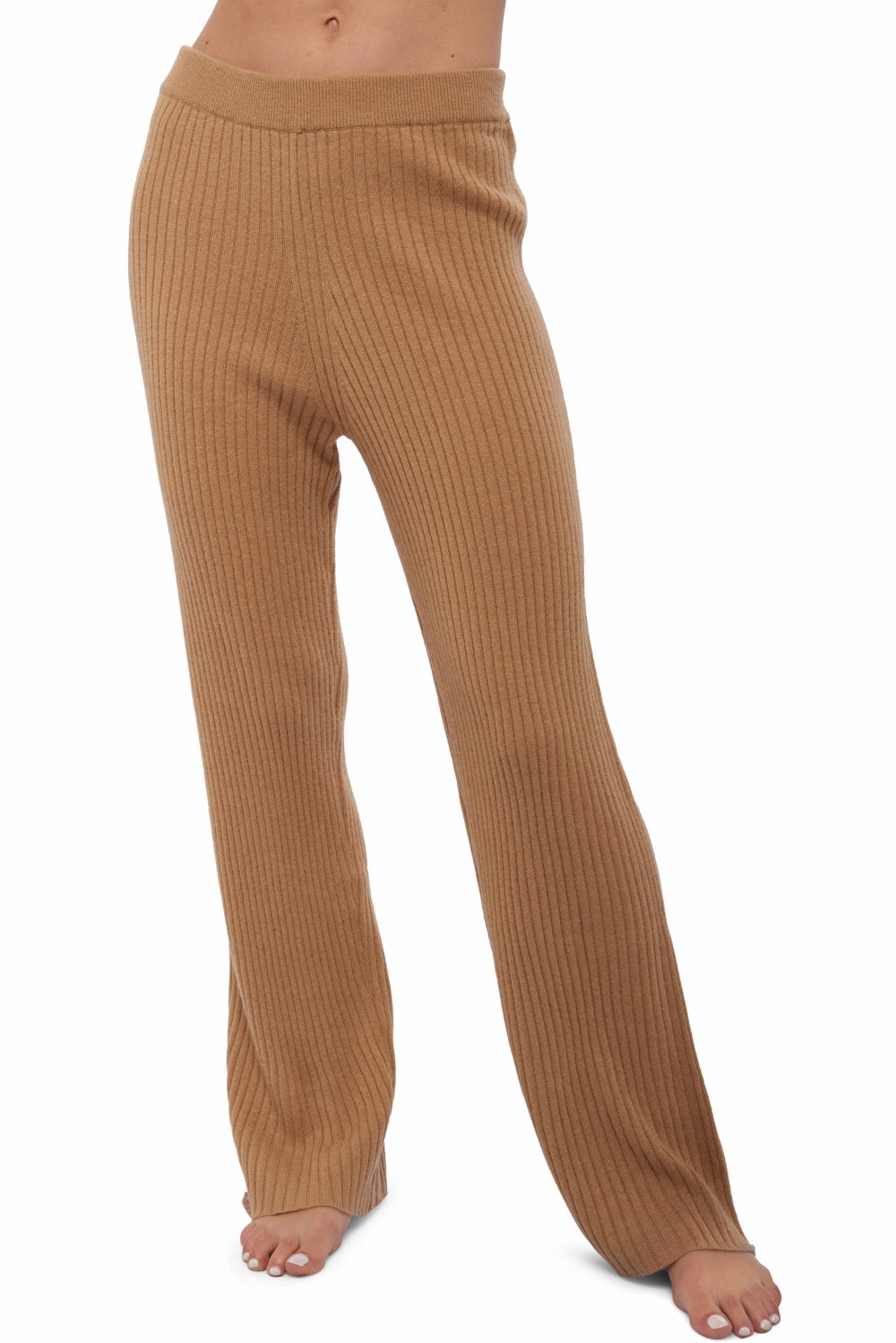 Pantalon en cachemire, 100 % Cachemire, femme, coupe droite, fine, côtelé, Mahogany
