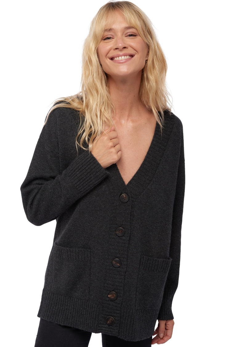 Cardigan en cachemire, 100 % Cachemire, femme, col col v, fermeture à boutons, coupe oversize, manches longues, normale / 2 et 4 fils, tricot normal, Mahogany