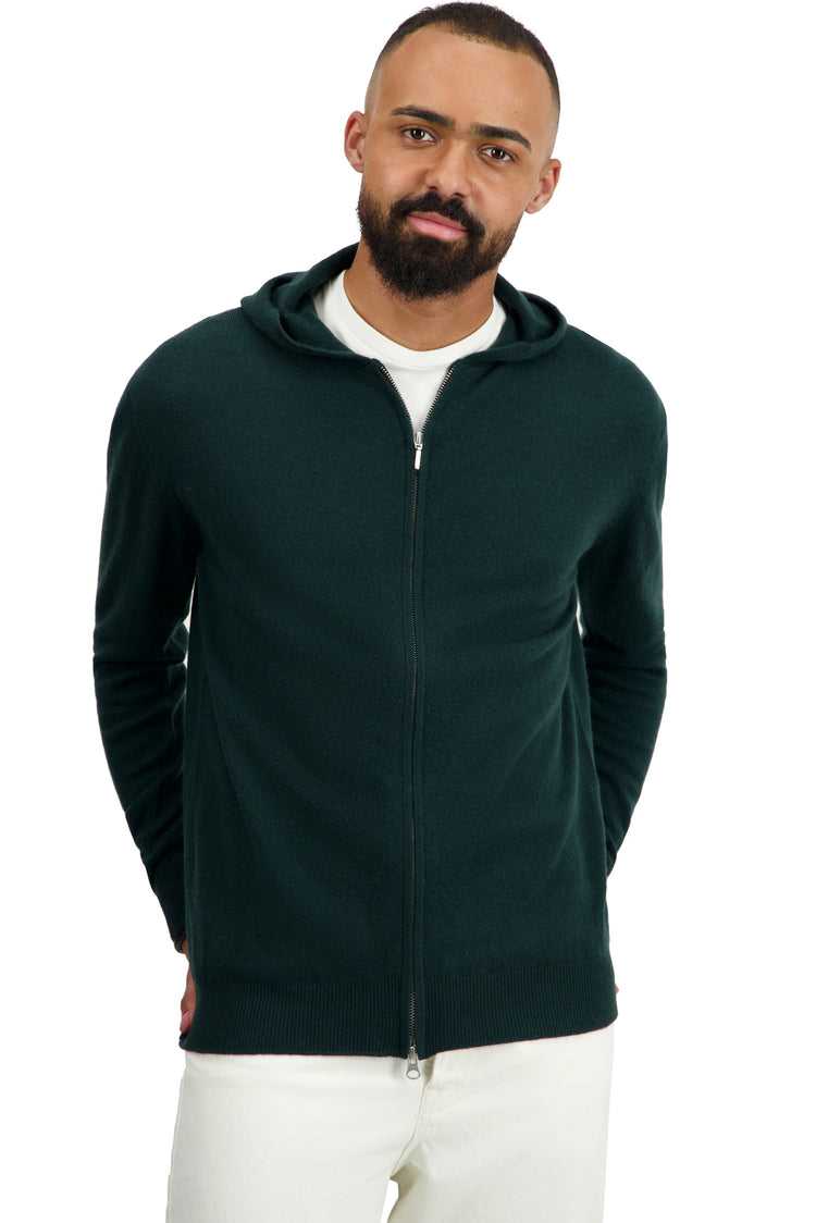 Cardigan en cachemire, 100 % Cachemire, homme, capuche, fermeture zip, coupe droite, manches longues, normale / 2 et 4 fils, tricot normal, Mahogany
