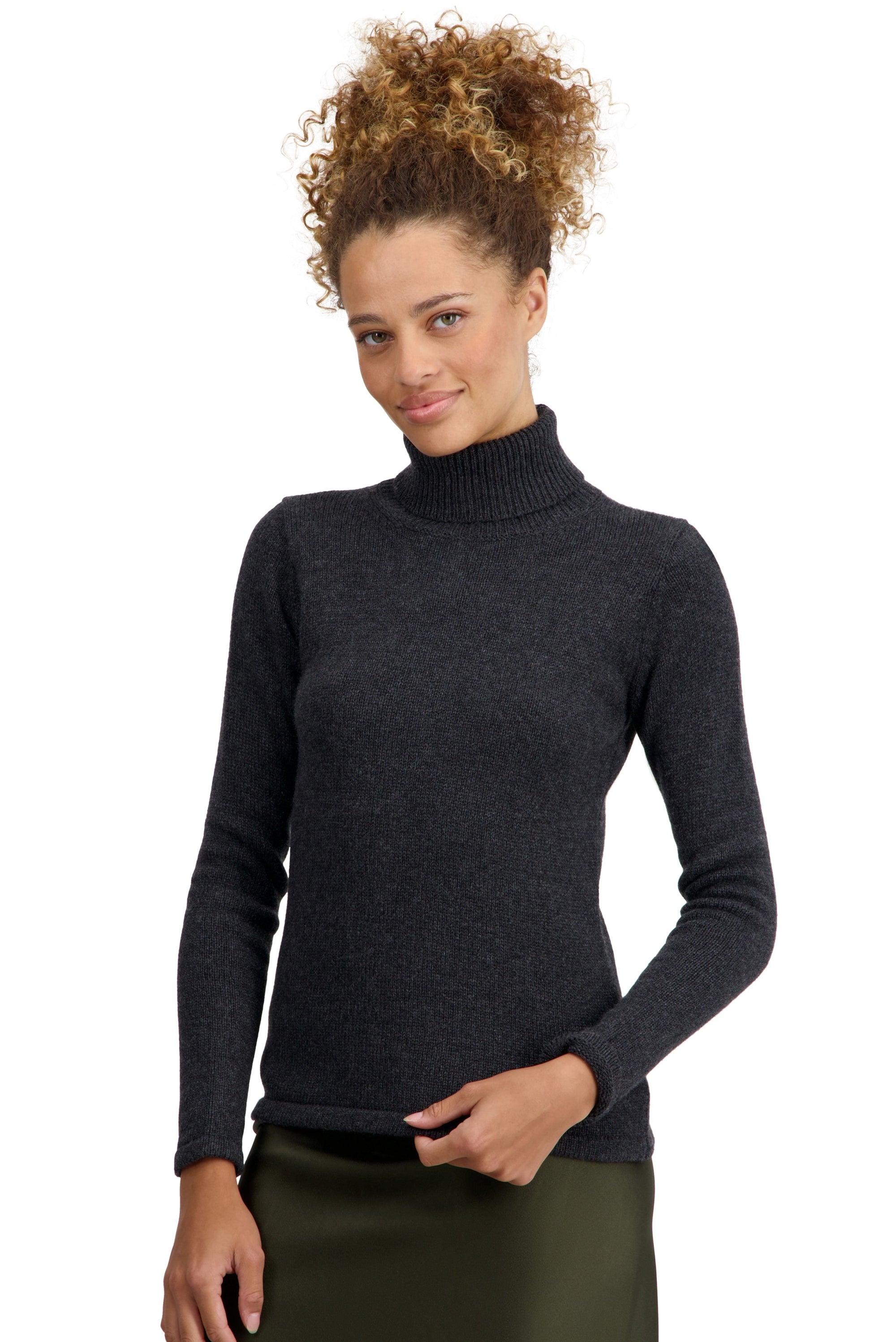 Pull en cachemire, 100 % Cachemire, femme, col col roulé, coupe ajustée, manches longues, grosse / 6 fils et +, tricot normal, Mahogany