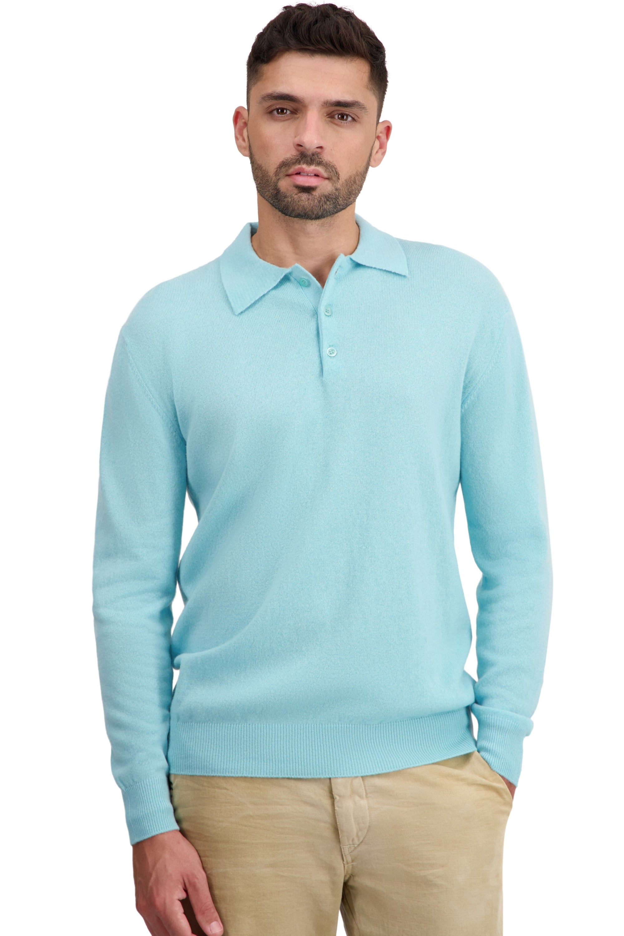 Pull en cachemire, 100 % Cachemire, homme, col col polo, fermeture à boutons, coupe droite, manches longues, normale / 2 et 4 fils, tricot normal, Mahogany