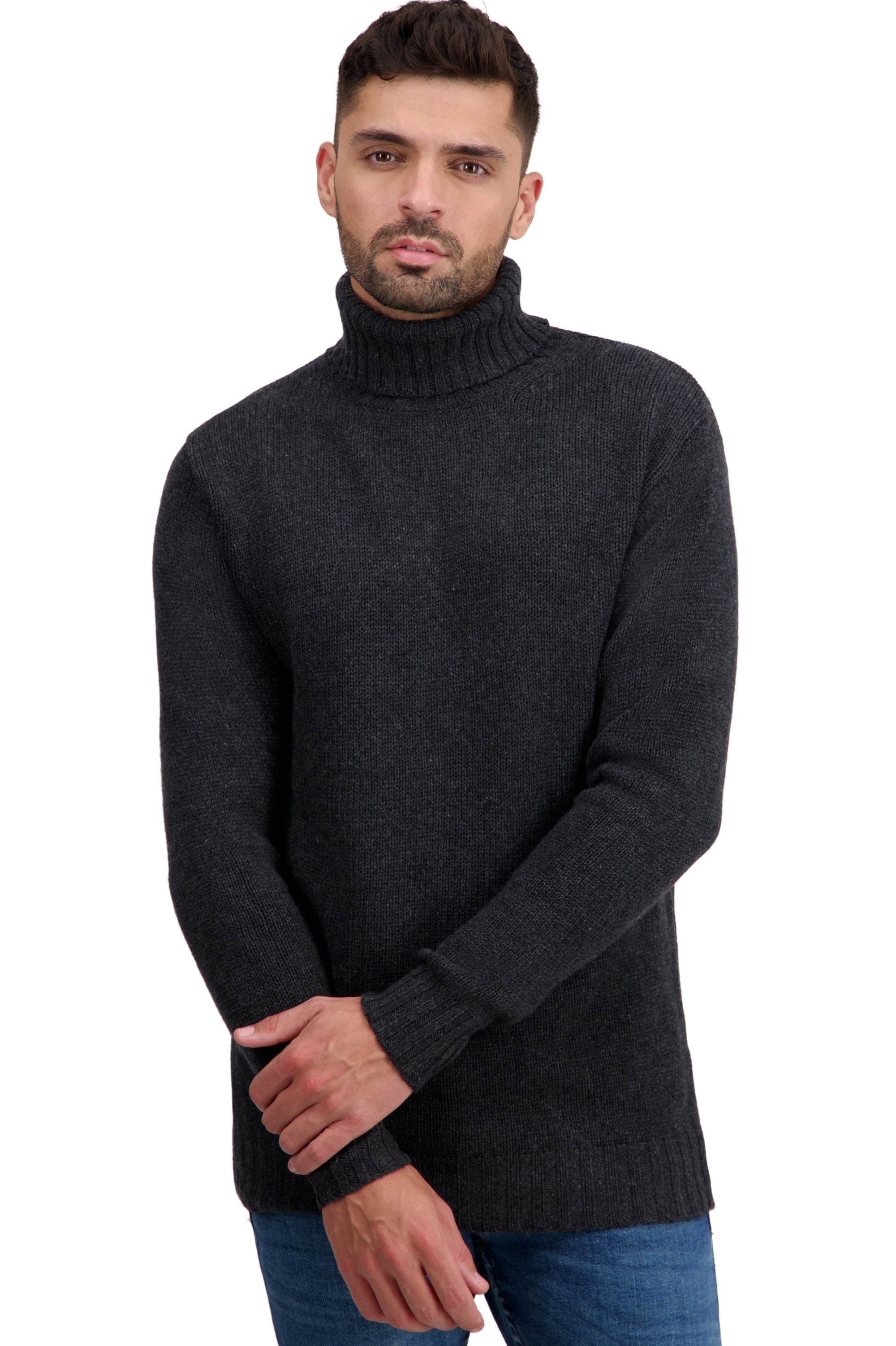 Pull en cachemire, 100 % Cachemire, homme, col col roulé, coupe droite, manches longues, grosse / 6 fils et +, tricot normal, Mahogany