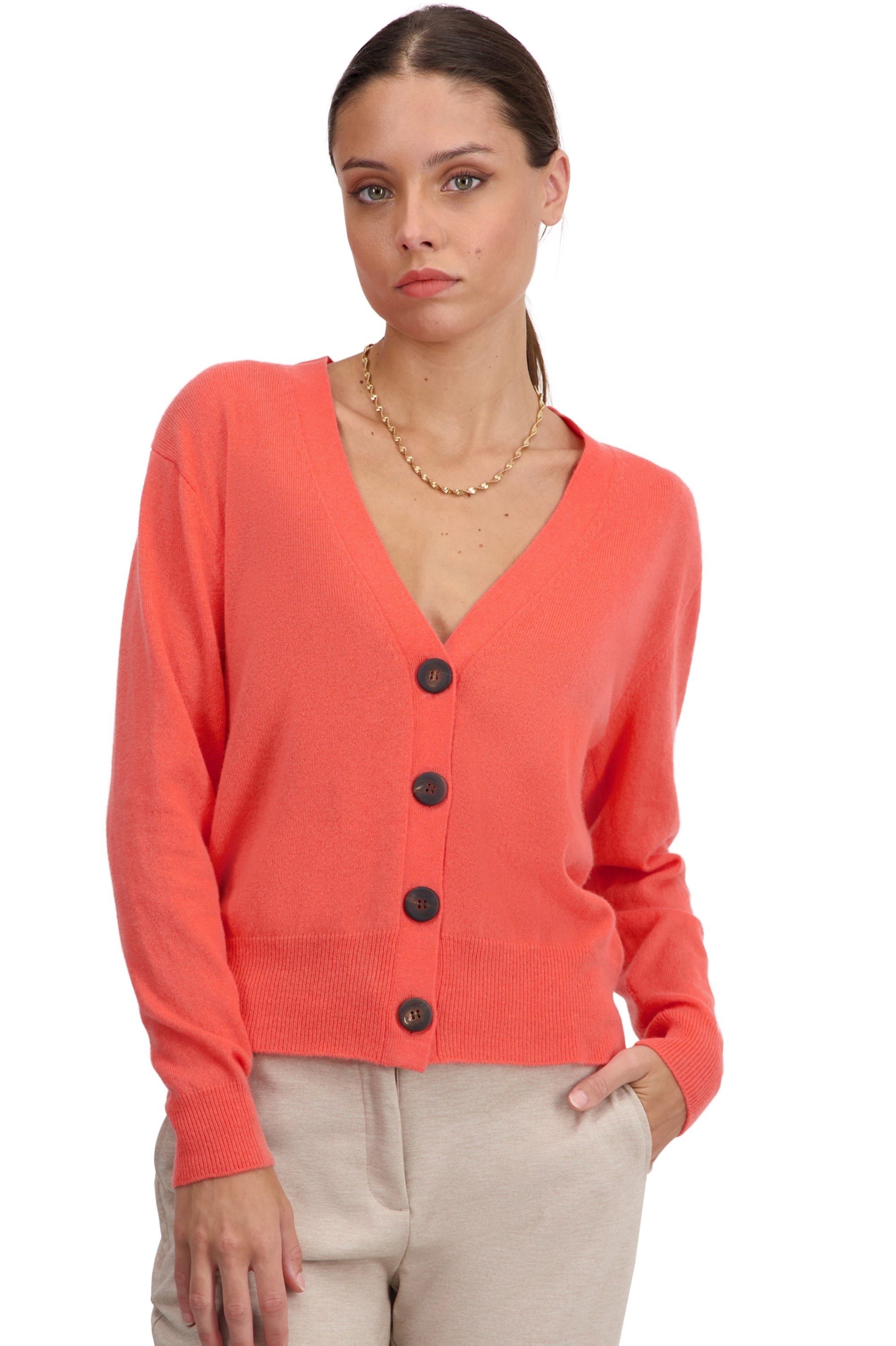Talitha en cachemire femme - corail lumineux - Mahogany