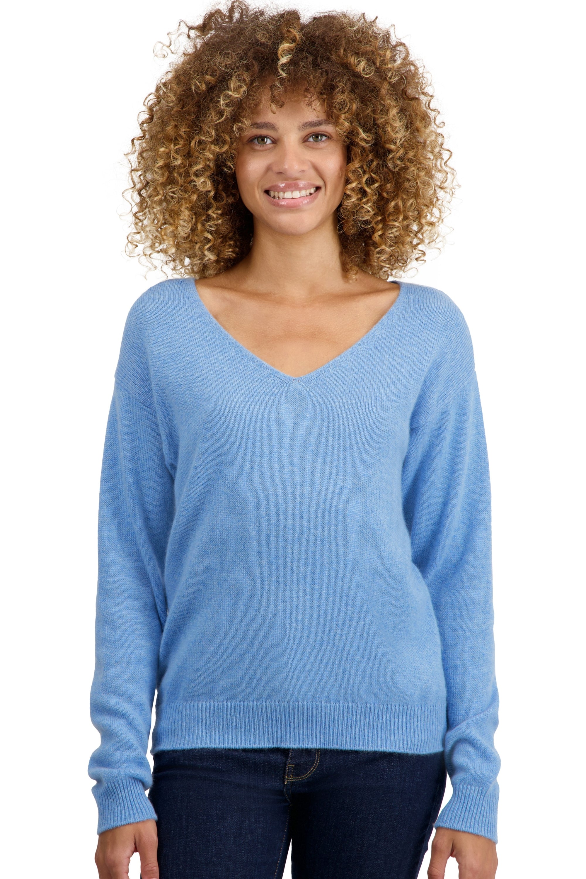 Pull en cachemire, 100 % Cachemire, femme, col col v, coupe droite, manches longues, normale / 2 et 4 fils, tricot normal, Mahogany