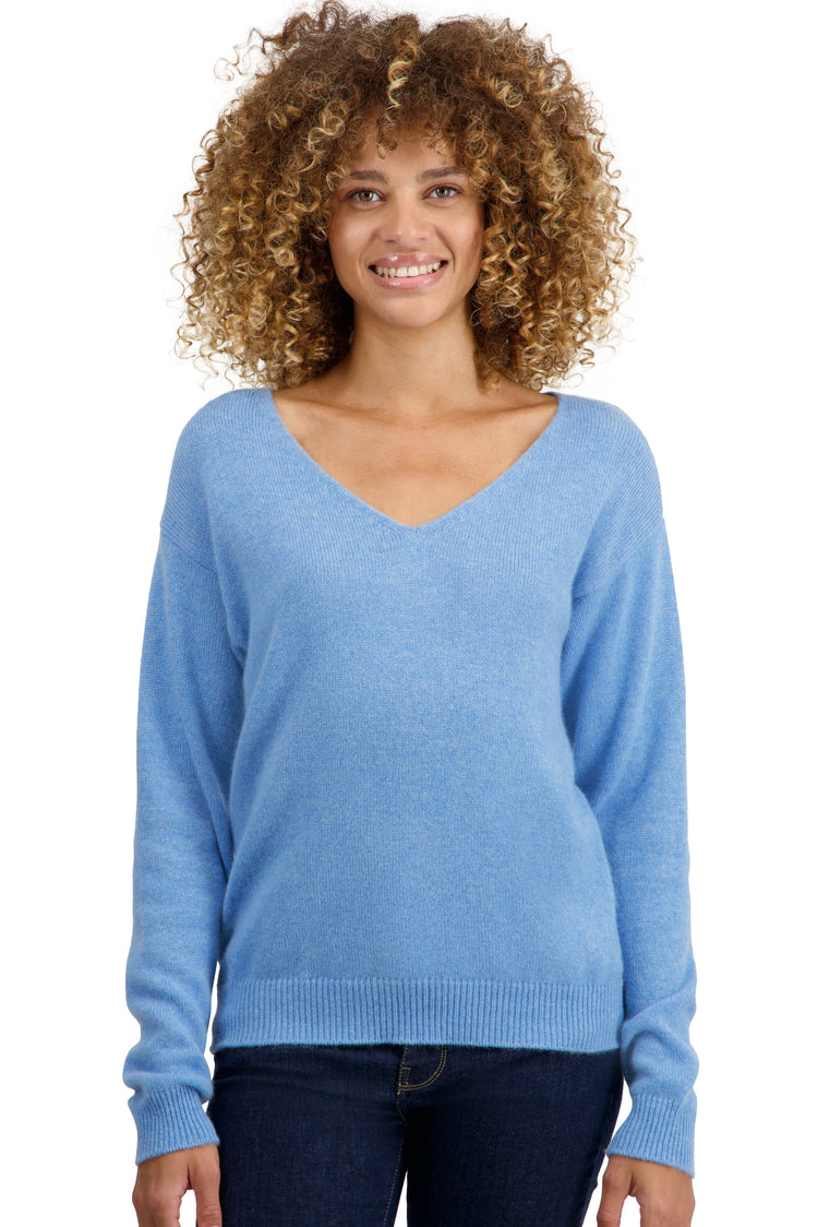 Pull en cachemire, 100 % Cachemire, femme, col col v, coupe droite, manches longues, normale / 2 et 4 fils, tricot normal, Mahogany