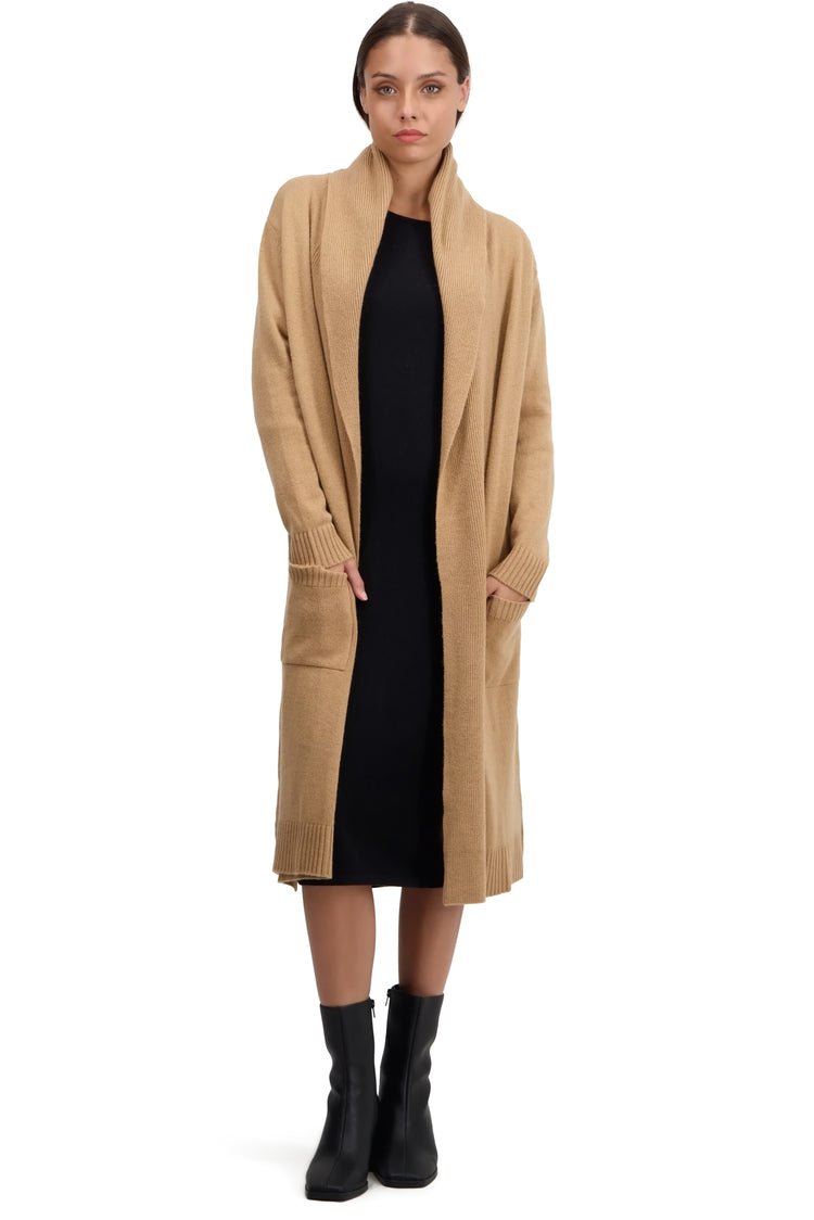 Veste en cachemire, 100 % Cachemire, femme, capuche, coupe droite, manches longues, normale / 2 et 4 fils, tricot normal, Mahogany