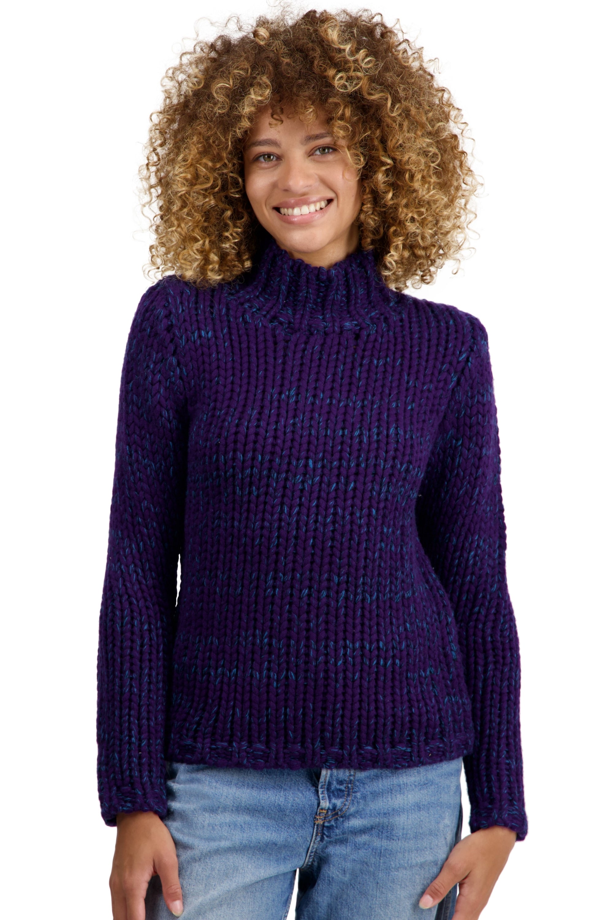 Pull en cachemire, 100 % Cachemire, femme, col col montant / col cheminée, coupe droite, manches longues, grosse / 6 fils et +, jersey, Mahogany